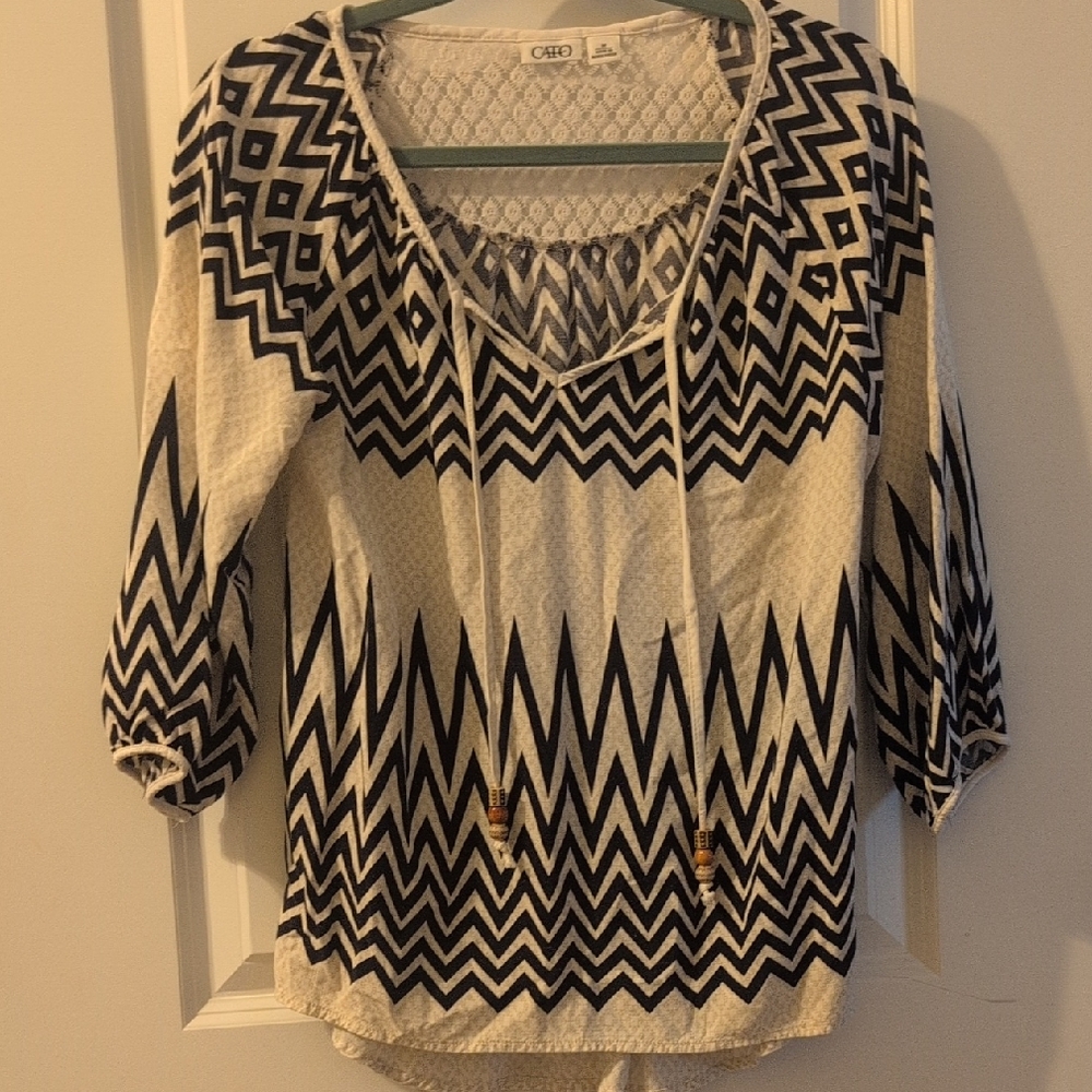 Cato Black and White Zigzag Women's Blouse